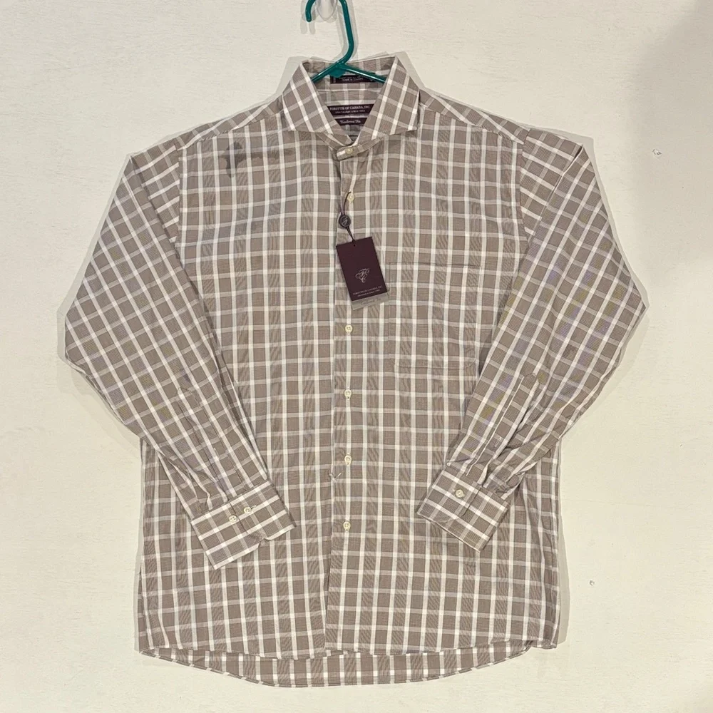 Classic Tan Plaid Button-Down Shirt - Picture 1 of 10